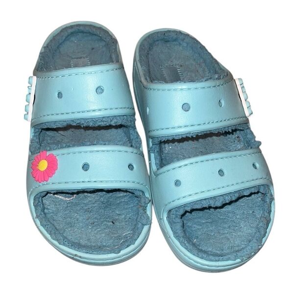 Crocs Blue Women’s Sandals with Flower Accent Size 9 - Picture 1 of 5